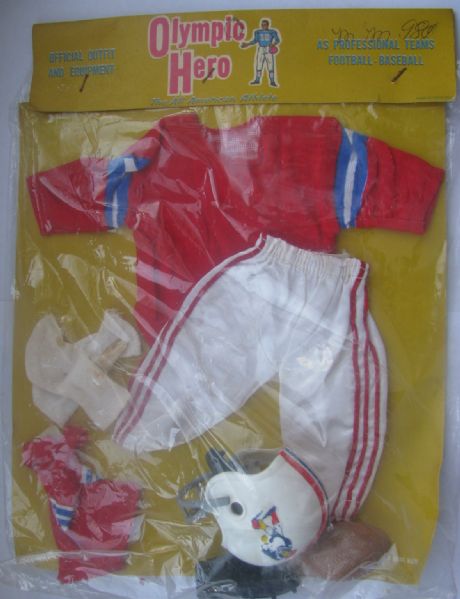 60's NEW ENGLAND PATRIOTS JOHNNY HERO OUTFIT- SEALED ON CARD