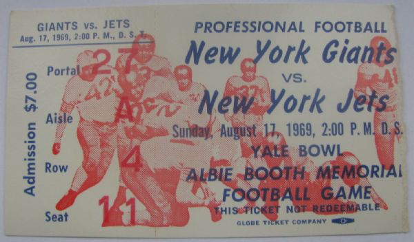1969 N.Y. GIANTS VS N.Y. JETS TICKET STUB- 1st GAME EVER OF RIVALRY