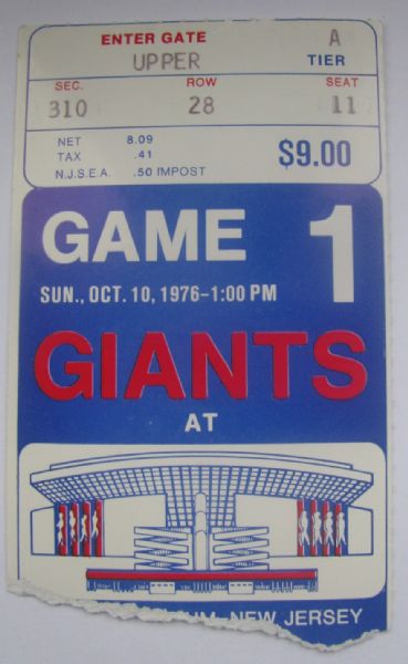 10/10/76 NEW YORK GIANTS VS DALLAS COWBOYS TICKET STUB- 1st EVER GAME AT MEADOWLANDS