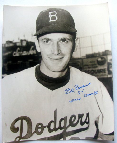 ED ROEBUCK BROOKLYN DODGERS SIGNED PHOTO w/JSA - 1955 WORLD CHAMPS 