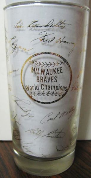 1957 MILWAUKEE BRAVES WORLD CHAMPIONS TEAM GLASS