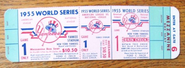 1955 WORLD SERIES FULL TICKET PROOF JACKIE ROBINSON STEALS HOME