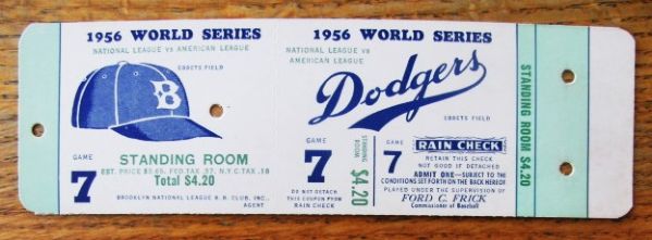 1956 WORLD SERIES FULL TICKET PROOF GAME 7 JACKIE ROBINSONS LAST GAME