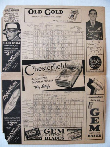 1934 ALL-STAR GAME PROGRAM - HUBBLES HISTORIC PERFORMANCE