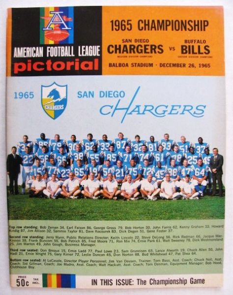 1965 AFL CHAMPIONSHIP PROGRAM CHARGERS vs BILLS
