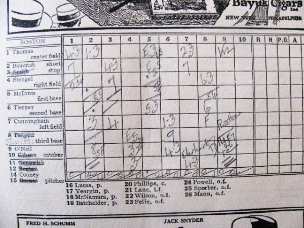 1924 BROOKLYN ROBINS vs BOSTON BRAVES BASEBALL PROGRAM