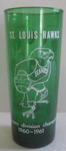 1960-61 ST. LOUIS HAWKS NBA WESTERN DIVISION CHAMPS GLASS w/PLAYERS