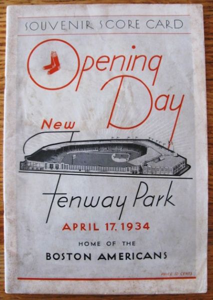 RARE - 1934 BOSTON RED SOX OPENING DAY PROGRAM @ FENWAY
