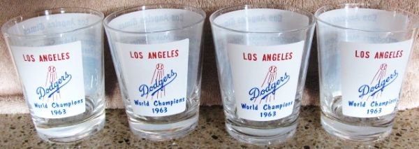 SET OF (4) 1963 LOS ANGELES DODGERS WORLD CHAMPIONS DRINKING GLASSES