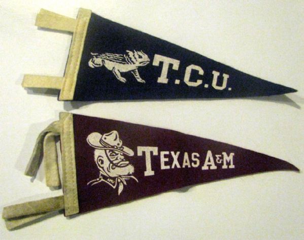 VINTAGE TEXAS A & M AND T.C.U. mini PENNANTS