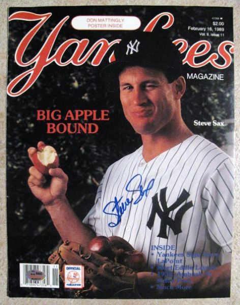 NY YANKEE STEVE SAX SIGNED YANKEE MAGAZINE COVER w/SGC COA