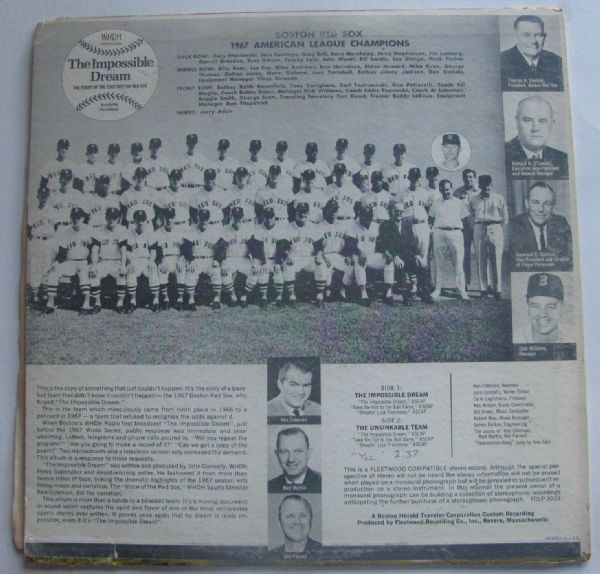 1967 THE IMPOSSIBLE DREAM BOSTON RED SOX RECORD ALBUM