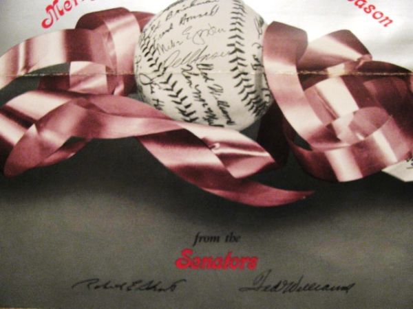 VINTAGE WASHINGTON SENATORS CHRISTMAS CARD w/ TED WILLIAMS