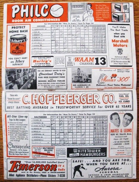 Lot Detail - 1954 Baltimore Orioles 1st Game Score Card Program