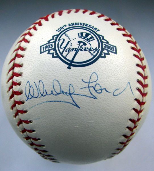 WHITEY FORD SIGNED NY YANKEES 100th ANNIVERSARY BASEBALL w/SGC COA