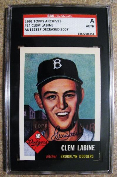 CLEM LABINE SIGNED BASEBALL CARD - SGC SLABBED & AUTHENTICATED