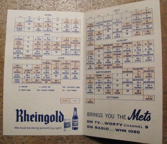 1966 NY METS OFFICIAL BASEBALL SCHEDULE