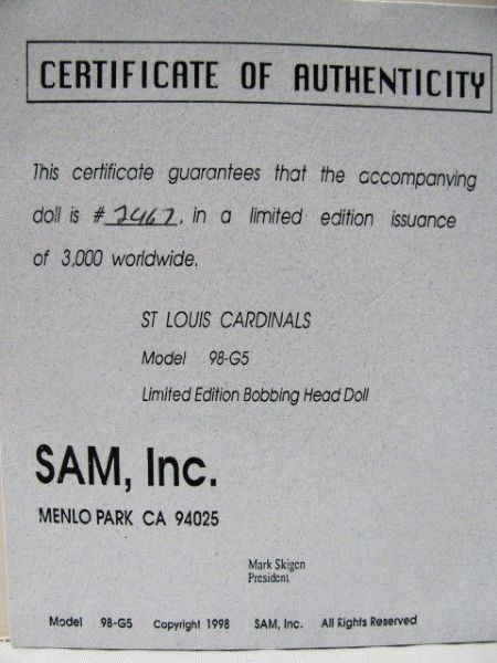 SAMS 1998 ST LOUIS CARDINALS MASCOT BOBBLE HEAD