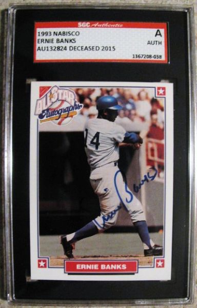 ERNIE BANKS SIGNED BASEBALL CARD - SGC SLABBED & AUTHENTICATED