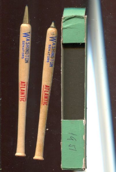 1951 WASHINGTON SENATORS BASEBALL BAT SHAPED PEN & PENCIL SET IN BOX