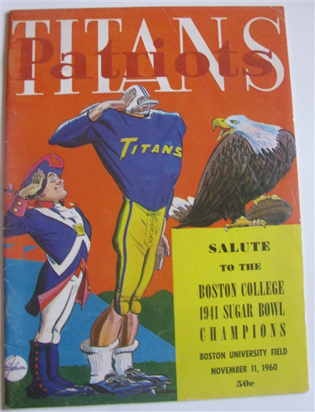 1960 BOSTON PATRIOTS VS N.Y. TITANS PROGRAM - 1st YEAR AFL