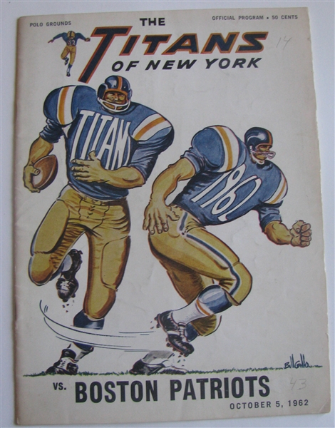 1962 NEW YORK TITANS VS BOSTON PATRIOTS PROGRAM -3rd YEAR AFL