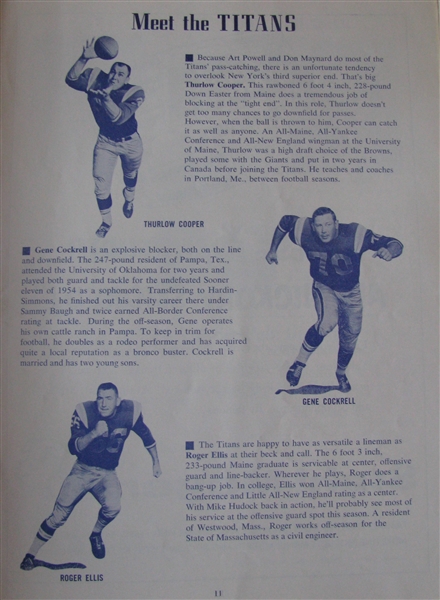 1962 NEW YORK TITANS VS BOSTON PATRIOTS PROGRAM -3rd YEAR AFL