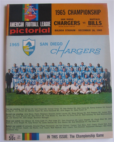 1965 AFL CHAMPIONSHIP GAME PROGRAM - SAN DIEGO CHARGERS VS BUFFALO BILLS