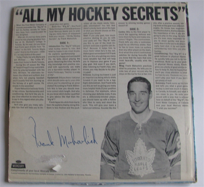 60's FRANK MAHOVLICH ALL MY HOCKEY SECRETS RECORD ALBUM