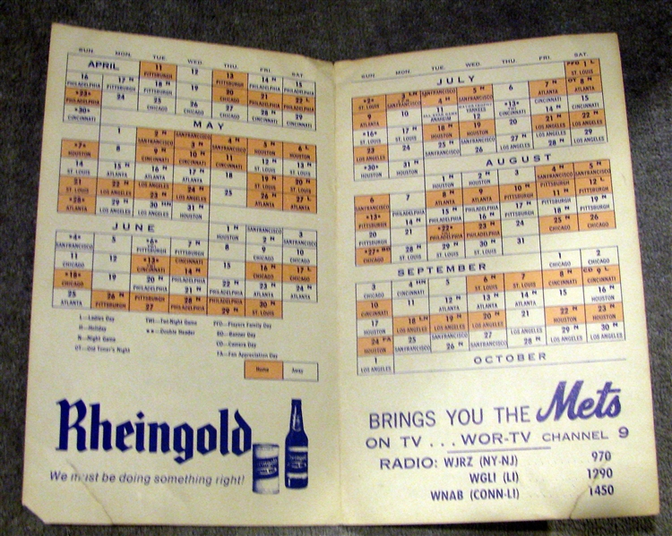 1967 NEW YORK METS SCHEDULE BOOKLET