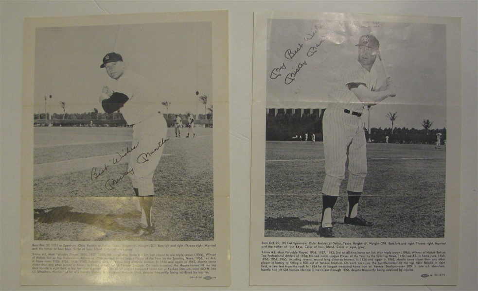 MICKEY MANTLE PHOTOS - 2 - w/FACSIMILE AUTOGRAPHS