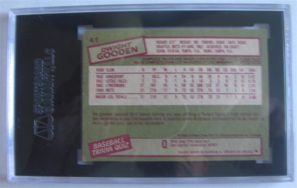 1985 DWIGHT GOODEN SIGNED O-PEE-CHEE ROOKIE CARD -SGC SLABBED