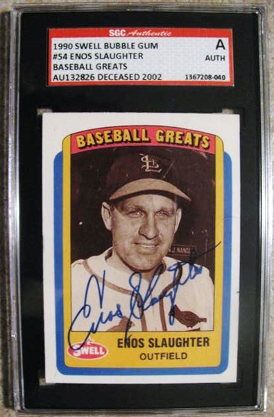 ENOS SLAUGHTER SIGNED BASEBALL CARD - SGC SLABBED & AUTHENTICATED