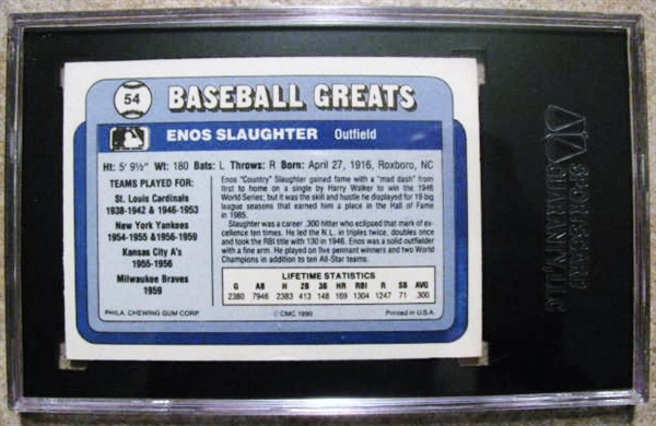 ENOS SLAUGHTER SIGNED BASEBALL CARD - SGC SLABBED & AUTHENTICATED