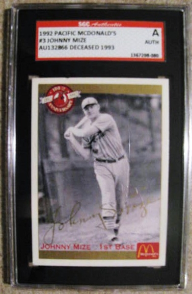 JOHNNY MIZE SIGNED BASEBALL CARD - SGC SLABBED & AUTHENTICATED