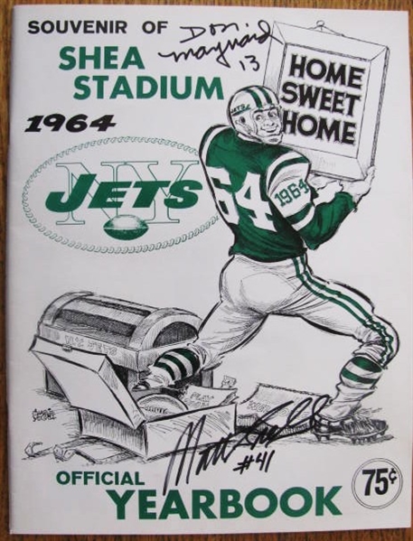 MATT SNELL & DON MAYNARD SIGNED 1964 NY JETS 1ST YEARBOOK AT SHEA STADIUM