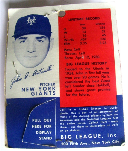 1956 JOHNNY ANTONELLI BIG LEAGUE STARS STATUE ON CARD