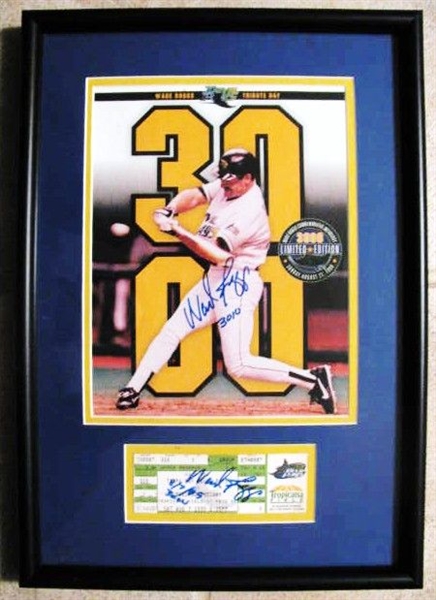 WADE BOGGS 2x SIGNED 3000 HIT LE PHOTO & TICKET w/JSA COA