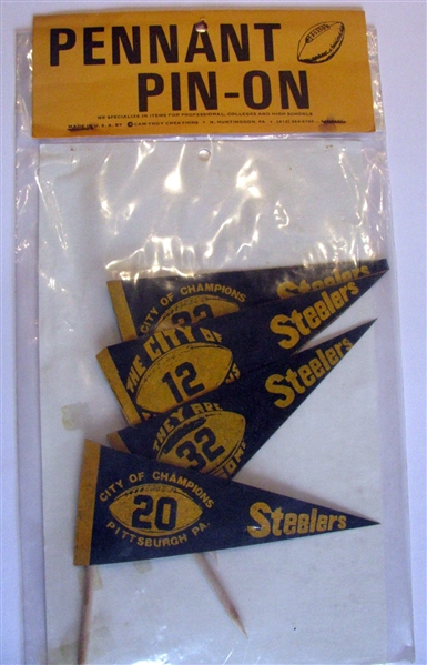 VINTAGE PITTSBURGH STEELERS PENNANT PIN-ON'S' SEALED IN PACKAGE