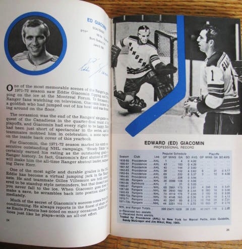 1972-73 NY RANGERS OFFICIAL MEDIA GUIDE