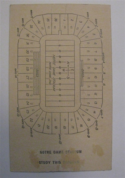 1938 MINNESOTA VS NOTRE DAME FOOTBALL TICKET STUB @ NOTRE DAME