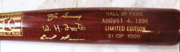 1996  BASEBALL HOF BAT w/ BUNNING - WEAVER - HANLON  &  FOSTER