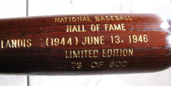 1944 BASEBALL HOF BAT w/ KENESHAW M. LANDIS