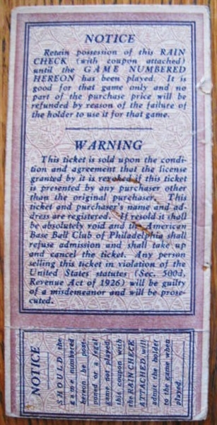 1931 WORLD SERIES TICKET STUB - ATHLETICS vs CARDINALS 