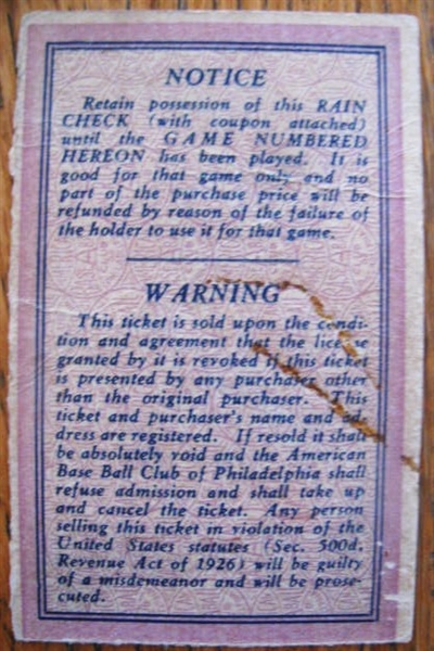 1931 WORLD SERIES TICKET STUB - ATHLETICS vs CARDINALS 