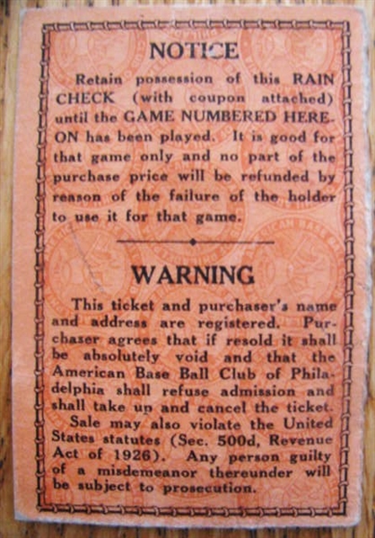 1929 WORLD SERIES TICKET STUB - ATHLETICS vs CUBS 