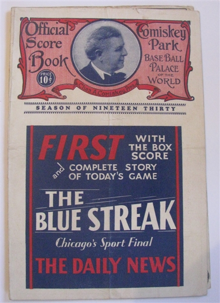 1930 CHICAGO WHITE SOX VS N.Y. YANKEES PROGRAM w/RUTH,GEHRIG, DICKEY & RUFFING