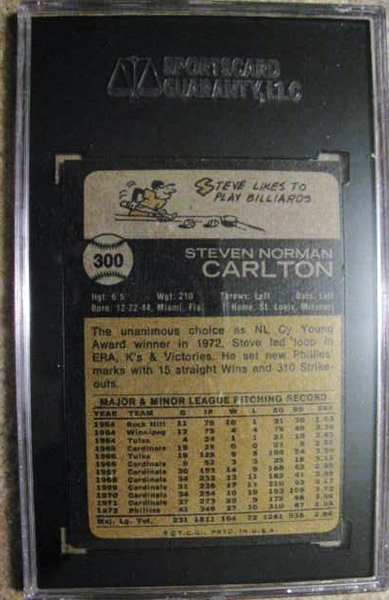 STEVE CARLTON SIGNED 1973 TOPPS BASEBALL CARD - SGC SLABBED & AUTHENTICATED