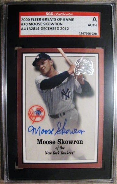 MOOSE SKOWRON SIGNED 2000 FLEER BASEBALL CARD - SGC SLABBED & AUTHENTICATED