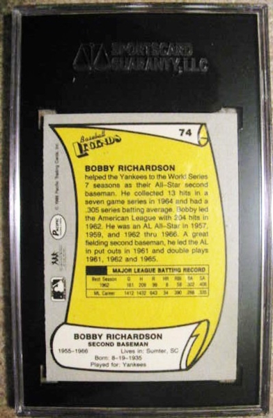 1988 BOBBY RICHARDSON SIGNED PACIFIC BASEBALL CARD - SGC SLABBED & AUTHENTICATED
